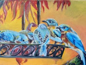 Lesyklėlė su mėlynais paukšteliais