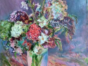 Gėlės stiklinėje vazoje